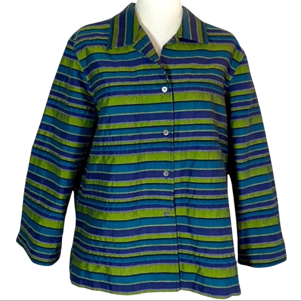 c.l.o.t.h.e.s. Blue Green Striped Full Button Blue Green Jacket Top Size XL